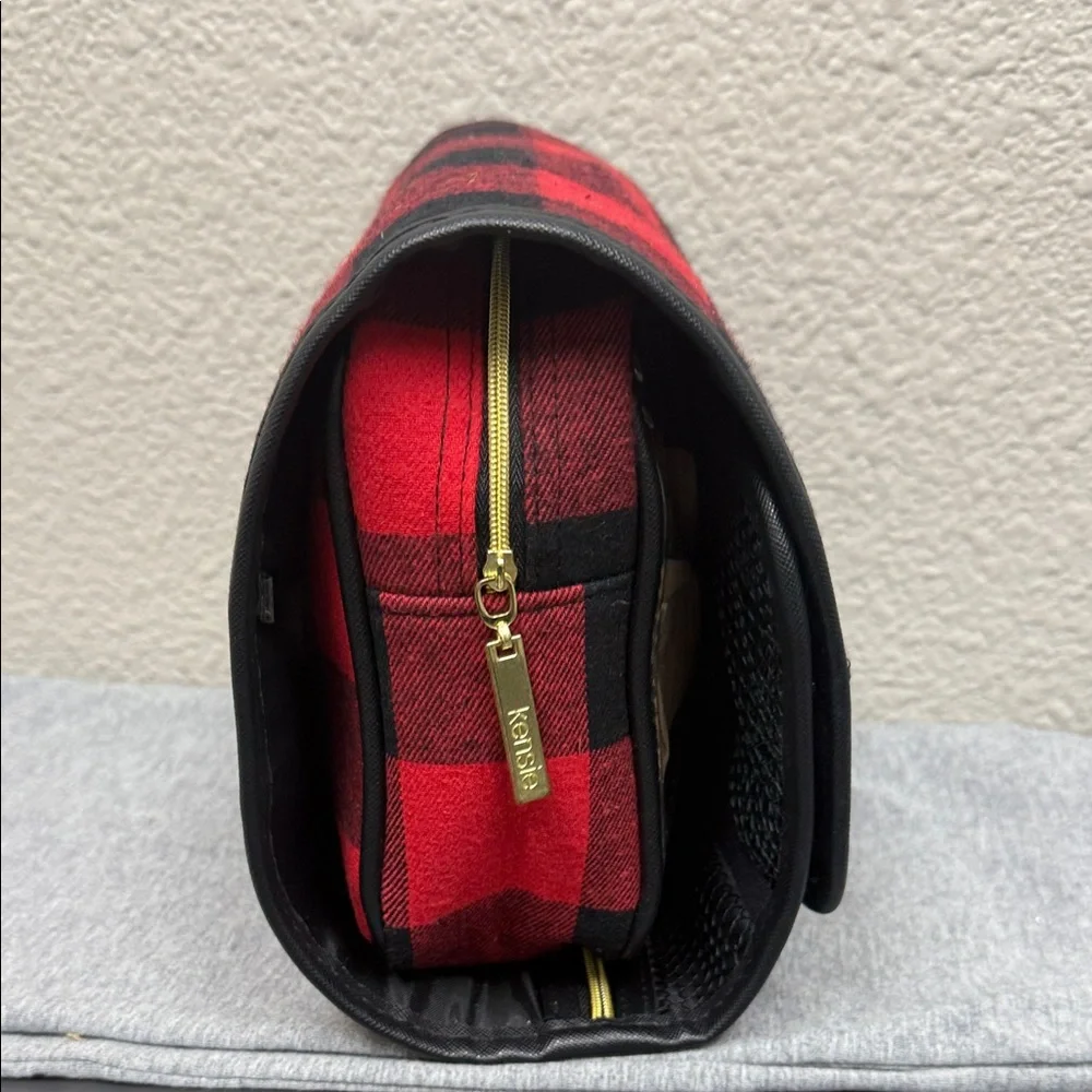 Kensie Red and Black Travel Makeup Plaid Bag